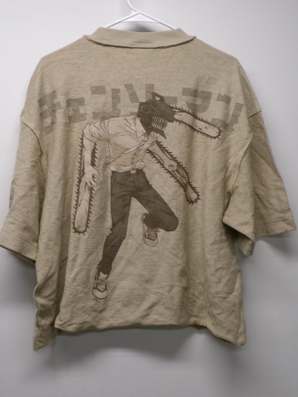 Chainsaw Man Anime Crunchyroll Bershka Textured T Shirt Men's sz Large Crop